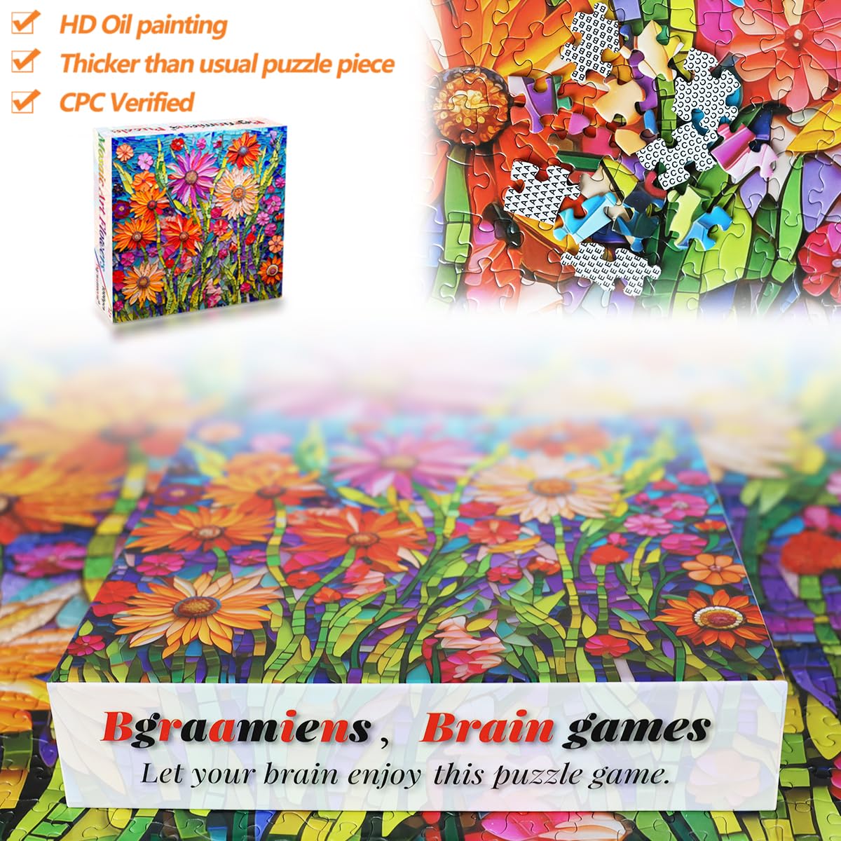 Amazon.com: Bgraamiens-Mosaic Art Flowers-1000 Pieces Puzzle for